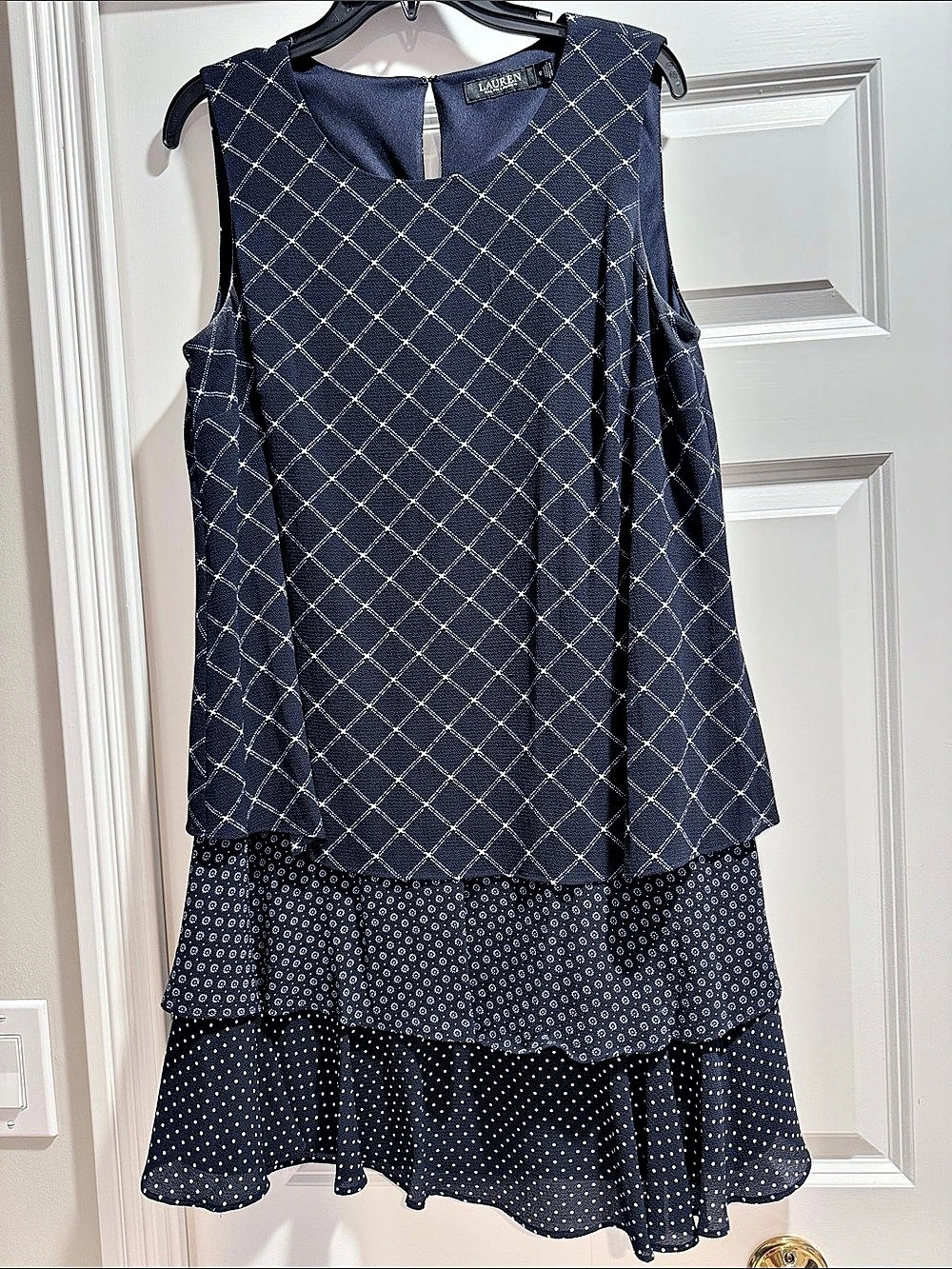 Lauren Ralph Lauren Plaid Layered Dress in Blue & White Size 12 Like New